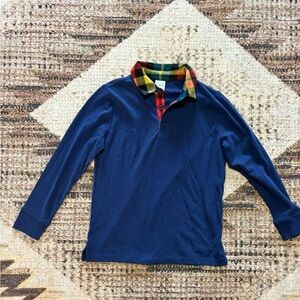 Boy's Hanna Andersson Long Sleeve Polo Blue Size 8 With Plaid Collar